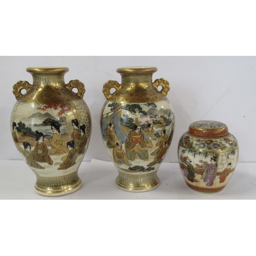 497 - A pair of Satsuma vases, decorated with figures, Meiji Period 1868-1911, height 4ins, together with ... 