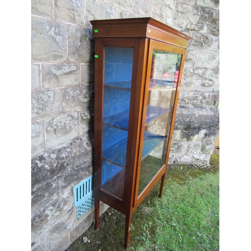 14 - (46) An Edwardian mahogany display cabinet with chequered banded frieze and a glazed door opening to... 