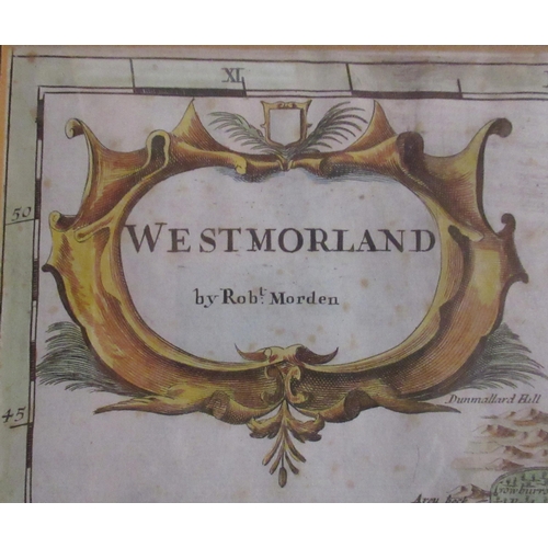 163 - Robert Morden, hand coloured map of Westmorland, 14.5ins x 16.5ins