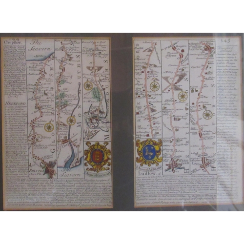 165 - The Road from Bristol to Westchester, an antique framed road map, glazed both sides, together with a... 