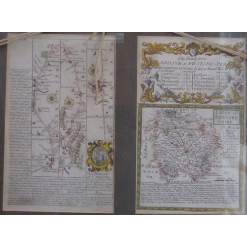 165 - The Road from Bristol to Westchester, an antique framed road map, glazed both sides, together with a... 