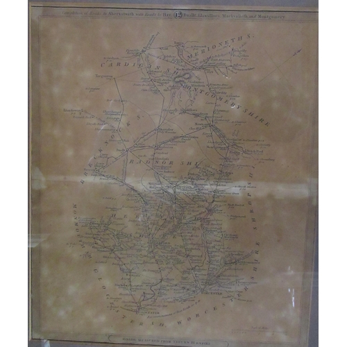 165 - The Road from Bristol to Westchester, an antique framed road map, glazed both sides, together with a... 