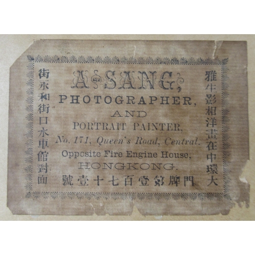 166 - Three overpainted photographs, with labels for A Sang, Hong Kong