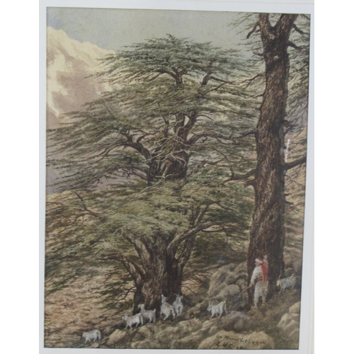 168 - Four pictures, to include a watercolour of dogs and a print of a foal