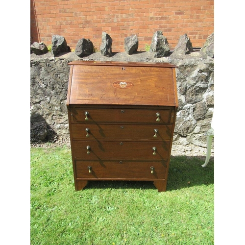 17 - (47) An Edwardian Bureau with oval decorated panel to the fall with four drawers below, width 32.5in... 