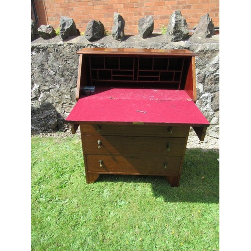 17 - (47) An Edwardian Bureau with oval decorated panel to the fall with four drawers below, width 32.5in... 