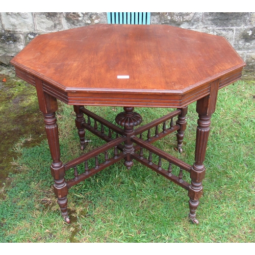 19 - An Edwardian mahogany octagonal table, diameter 35ins, height 28ins