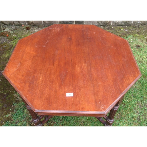 19 - An Edwardian mahogany octagonal table, diameter 35ins, height 28ins