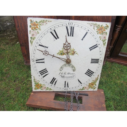 21 - An oak long case clock with square dial by Mason of Worcester