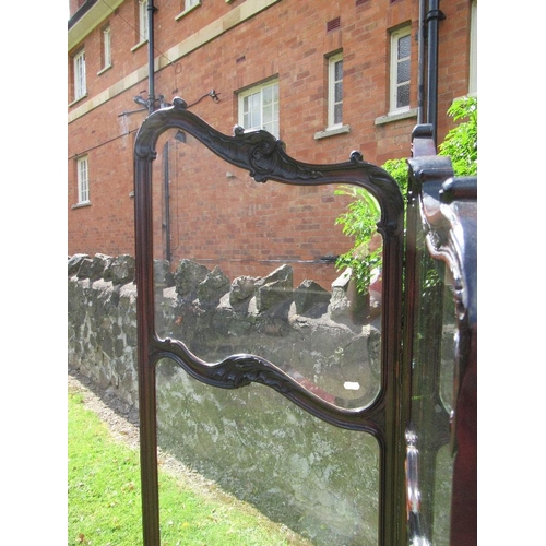 25 - A Victorian mahogany and glass three fold screen, total width 57ins, height 73ins