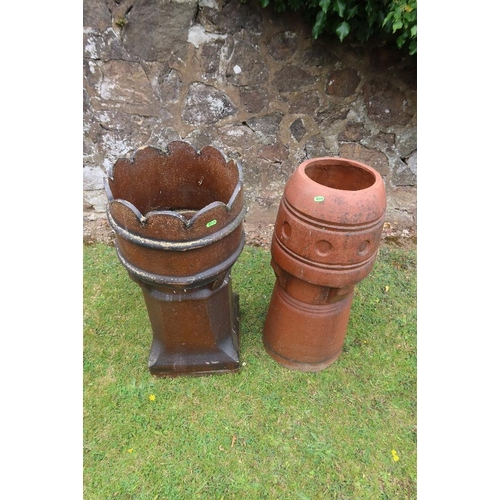 34 - Two terracotta chimneys, height 31ins and 30ins