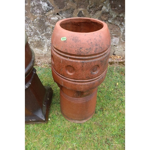 34 - Two terracotta chimneys, height 31ins and 30ins