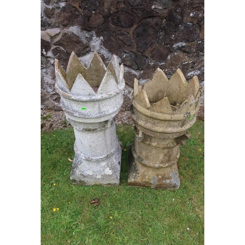 35 - Two chimneys with castellated tops height 31ins and 33ins