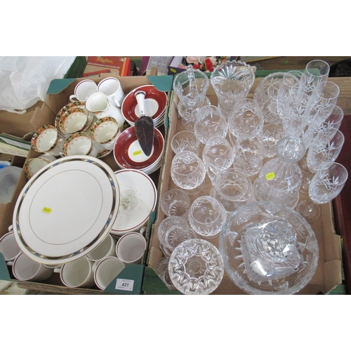 421 - A box of glass ware, together with a box of Susie Cooper design china and other china