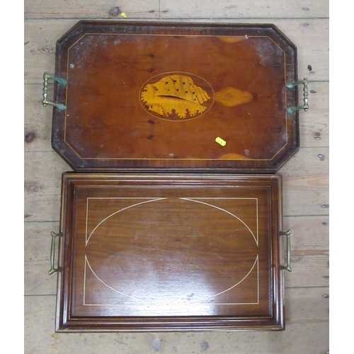 425 - Two mahogany trays with inlaid decoration