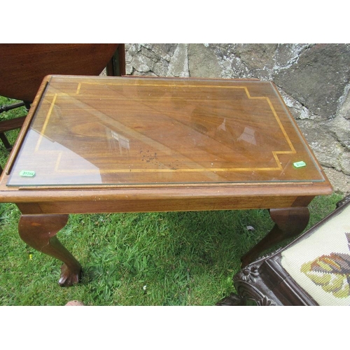 5 - A Chippendale style stool, with tapestry seat, a long foot stool and a glass topped coffee table