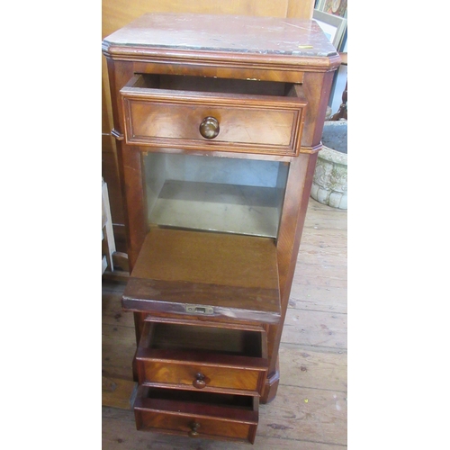 63 - A 19th century mahogany and marble topped chest, of drawers, fitted with real and dummy drawers with... 