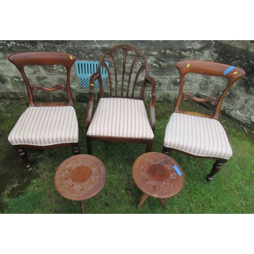 64A - A pair of Victorian mahogany dining chairs, together with an open arm dining chair and a pair of car... 