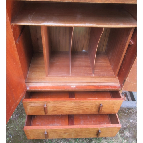 64 - A satinwood record cabinet, fitted with a cupboard over drawers, 29.5ins x 19ins, height 45ins