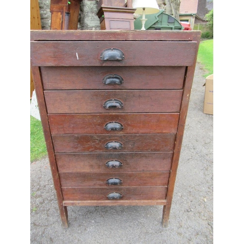 69 - An eight drawer apple rack / storage unit together with various tools, plugs etc