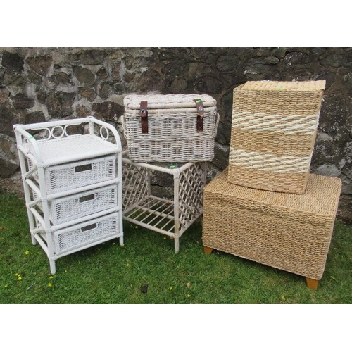 74 - Five items of modern wicker ware to include drawers, table and boxes