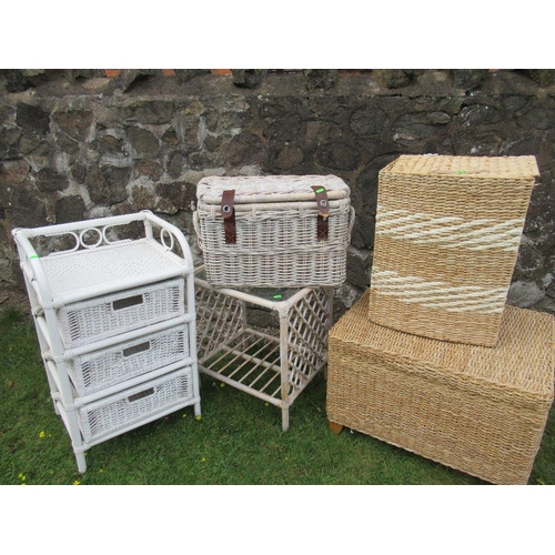 74 - Five items of modern wicker ware to include drawers, table and boxes