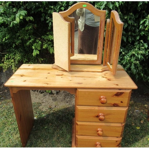 78 - A knee hole dressing table with a toilet mirror over, width 36ins