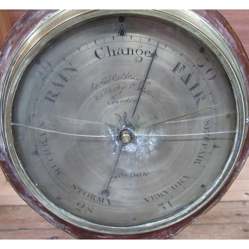 102 - A 19th century inlaid mahogany banjo barometer, the silvered dial engraved Stampa, Hatton gardens, L... 