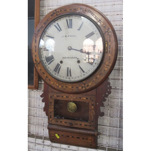 109 - J N Paul, Abingdon, a 19th century drop dial wall clock, with inlaid decoration, height 27ins