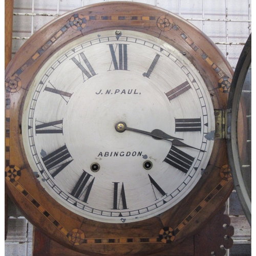 109 - J N Paul, Abingdon, a 19th century drop dial wall clock, with inlaid decoration, height 27ins