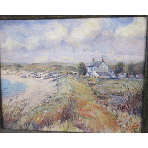 110 - A modern picture of a beach scene, together with a framed metal plaque