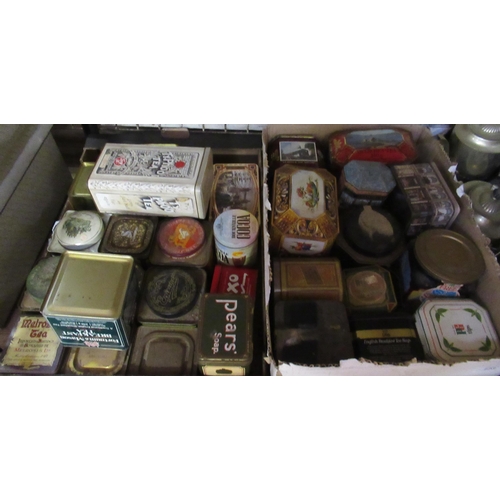 123 - Two boxes of assorted tins, to include OXO, Melrose's Tea, Pears Soap, etc