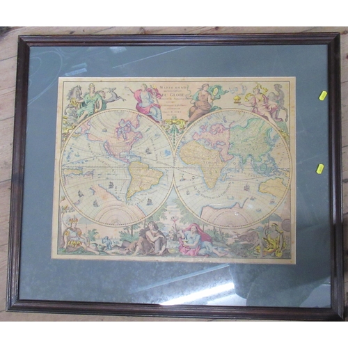 147 - Mappe Mondi, Amsterdam 1792, framed map, 19ins x 24.5ins