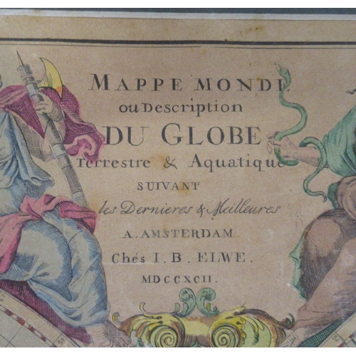 147 - Mappe Mondi, Amsterdam 1792, framed map, 19ins x 24.5ins