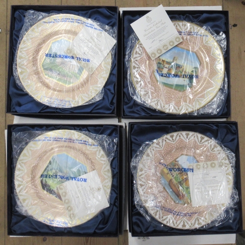 148 - Four Royal Worcester plates, all boxed with certificates, Worcester Cathedral, Whitley Court, Malver... 