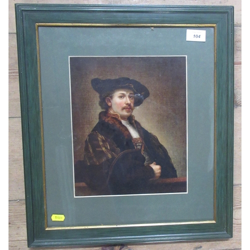 160 - A print of Rembrandt self portrait, 10.5ins x 9ins