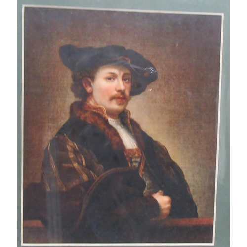 160 - A print of Rembrandt self portrait, 10.5ins x 9ins