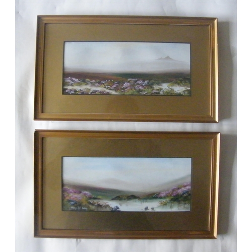 167 - Hayter, oil on paper, pair of Highland landscapes with heather, 30cm x 13cm