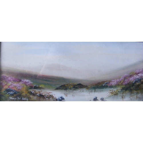 167 - Hayter, oil on paper, pair of Highland landscapes with heather, 30cm x 13cm