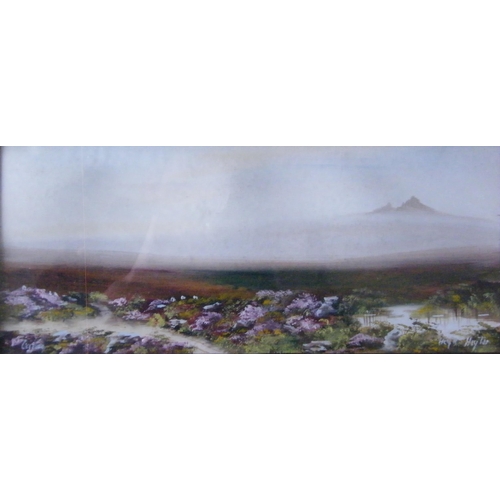 167 - Hayter, oil on paper, pair of Highland landscapes with heather, 30cm x 13cm