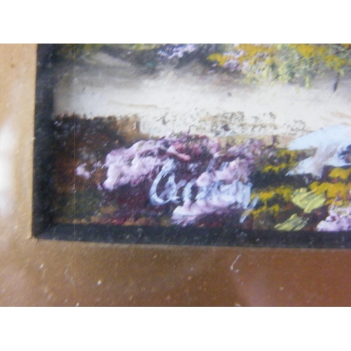 167 - Hayter, oil on paper, pair of Highland landscapes with heather, 30cm x 13cm