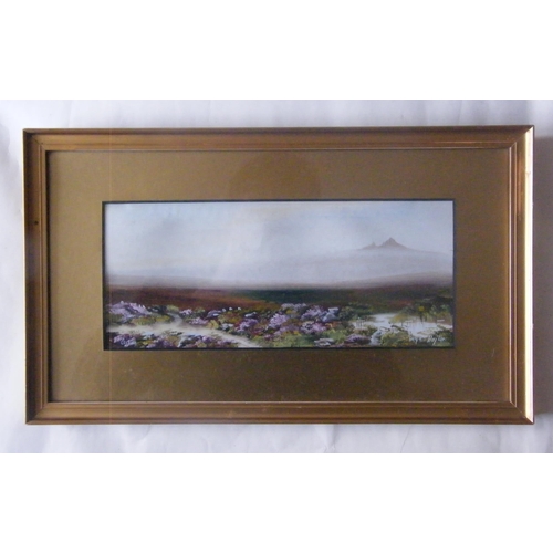 167 - Hayter, oil on paper, pair of Highland landscapes with heather, 30cm x 13cm