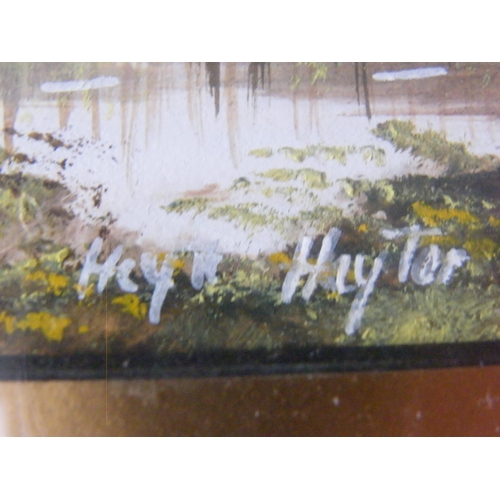 167 - Hayter, oil on paper, pair of Highland landscapes with heather, 30cm x 13cm