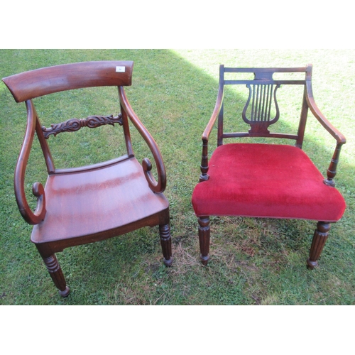 25 - A Regency mahogany open armchair, together with another upholstered 19th century open armchair