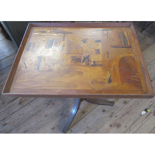 68 - An occasional table, with rectangular top decorated with with figures, 25ins x 19ins x 29ins