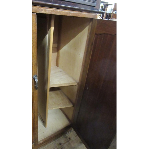 77 - An oak cabinet , side table and another table