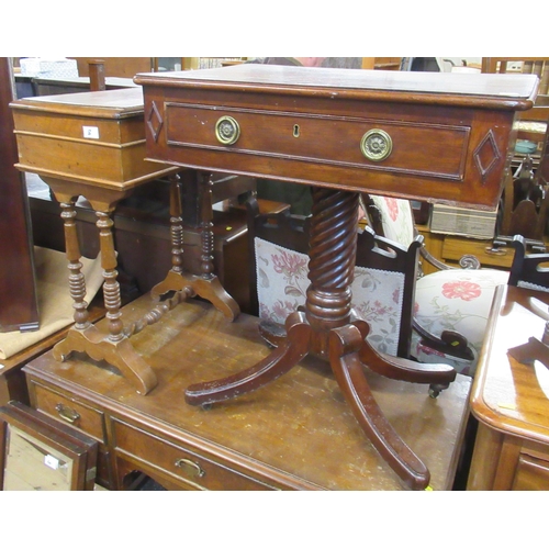 8 - A mahogany occasional table, with fitted frieze drawer, together with a work table