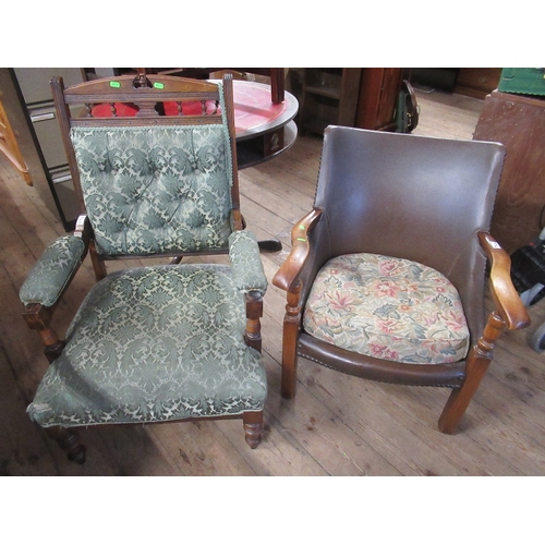 34A - A Victorian easy chair and a leather arm chair