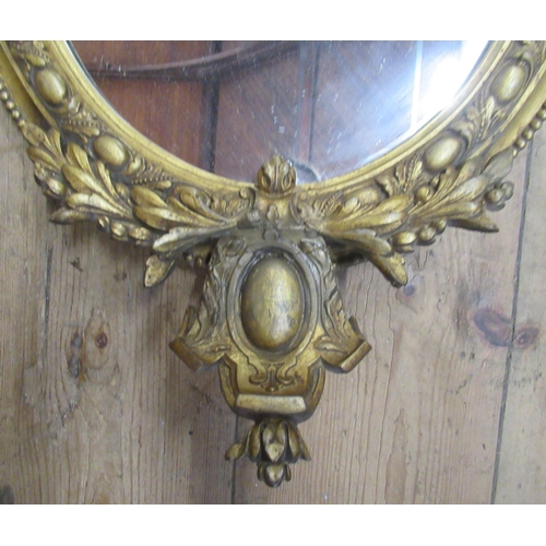 13 - An oval gilt frame wall mirror, overall height 28ins