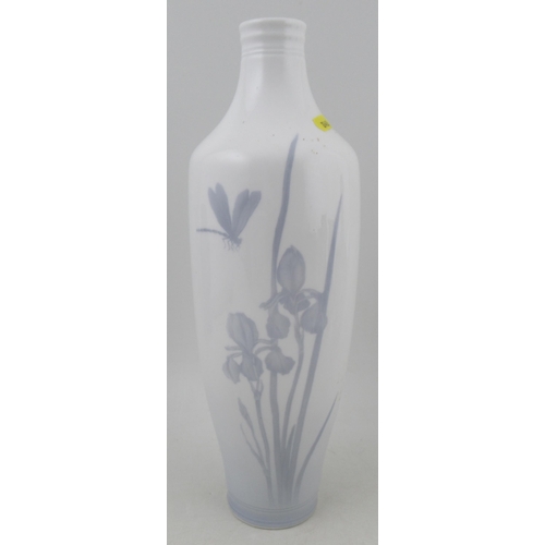 177 - A Royal Copenhagen large bottle vase, with blue Iris flowers and similar back with a dragonfly, 15in... 